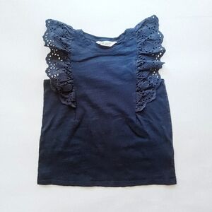 H&M Girls Navy Blue Eyelet Flutter Sleeve Top Size Medium 8-10
